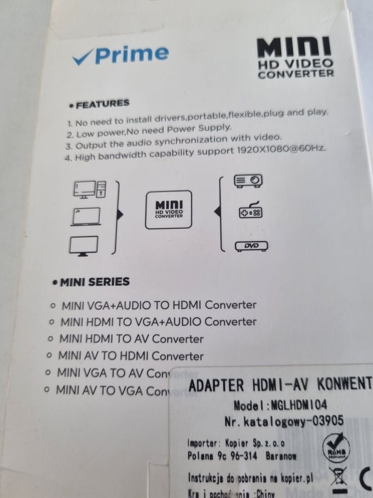Adapter konwerter av- 3x RCa (Cinch) do HDMI