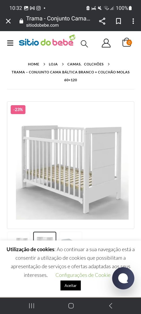 Cama bebé Trama regulável em altura  e colchão