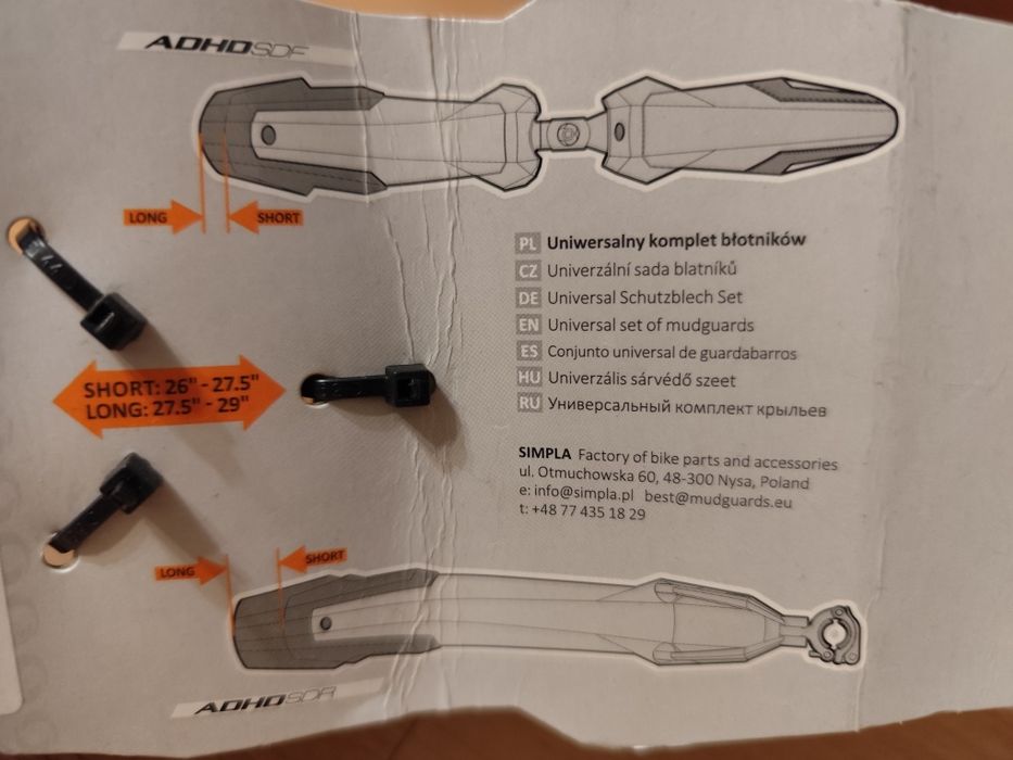Uniwersalny komplet błotników SIMPLA ADHD Short 26"-27,5 Long 27,5-29"