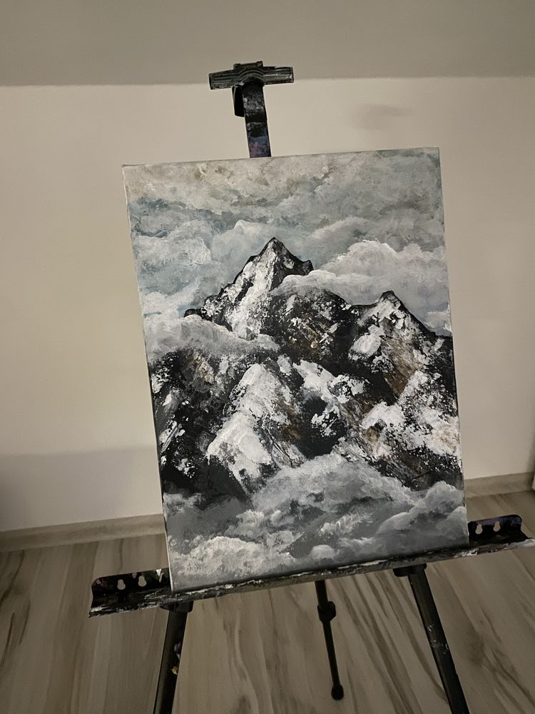 Obraz recznie malowany , 30x40cm , farby akrylowe , góry