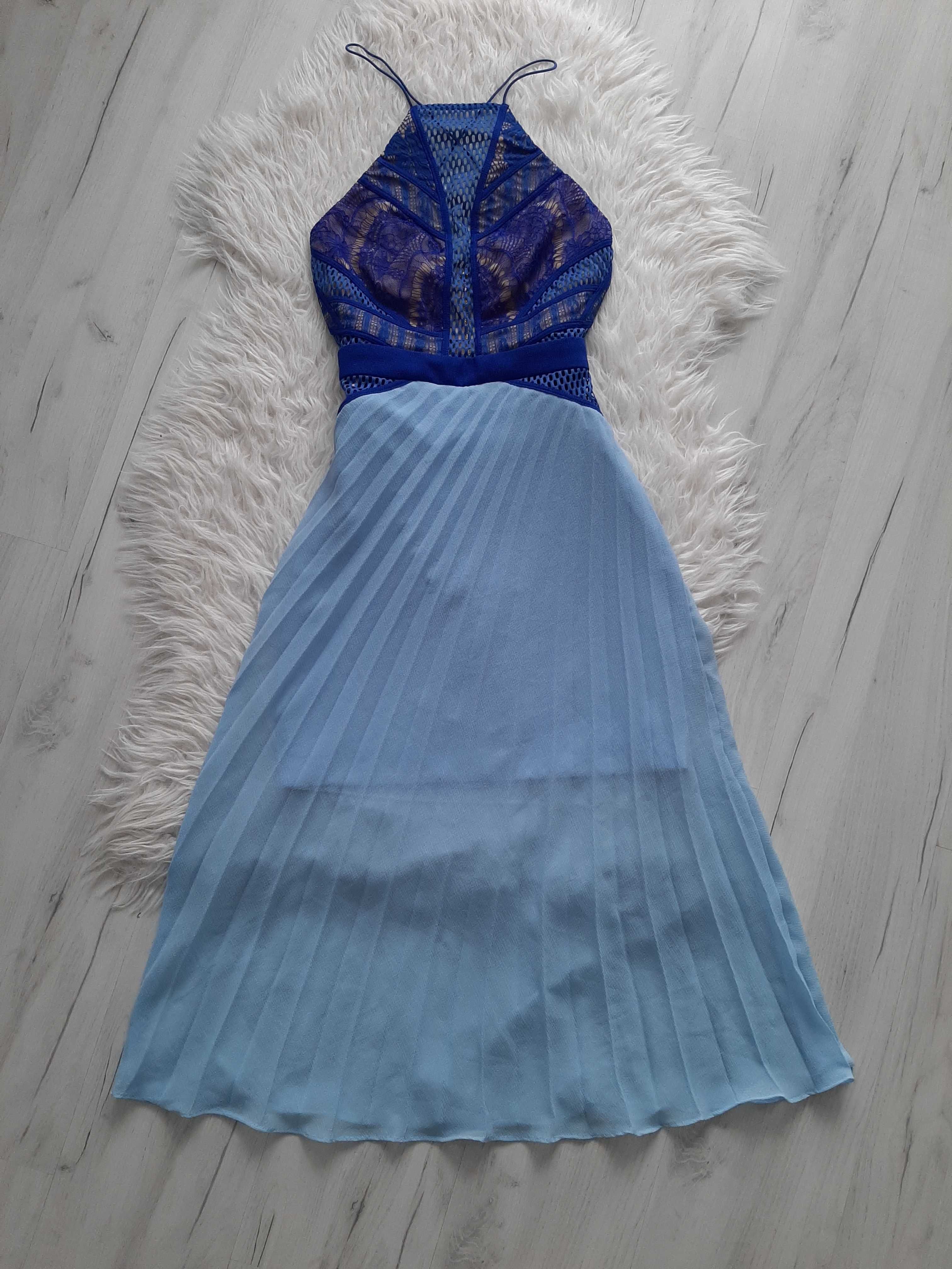 ASOS przepiękna plisowana sukienka z koronką 34 XS