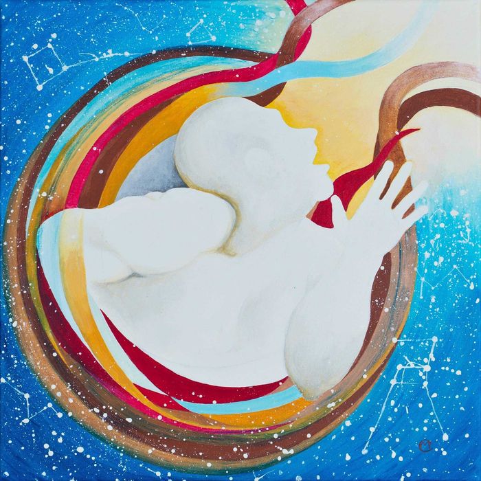 Quadro pintado a acrílico "Amor vincit omnia", assinado