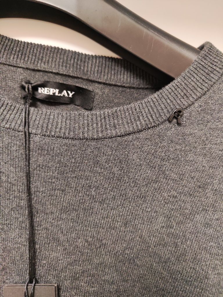 Męski szary sweter Replay M premium bawełniany