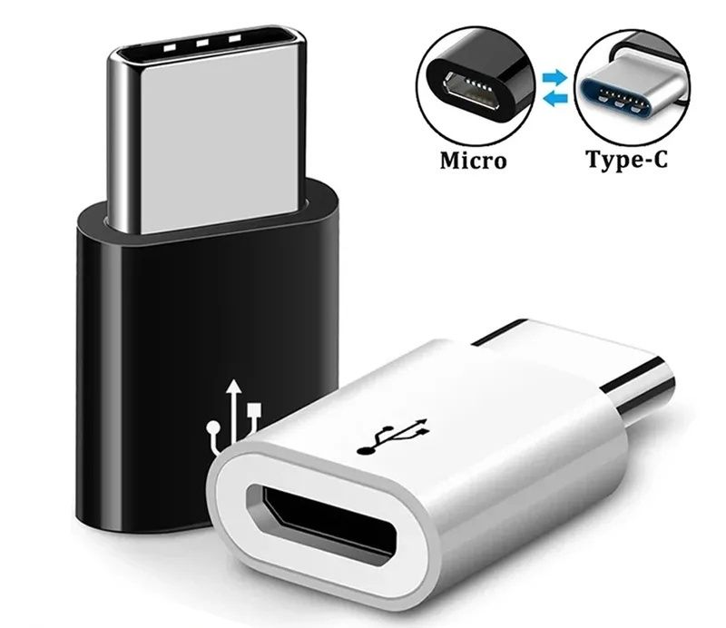 Перехідник адаптер Micro USB на Type-C білий/чорний