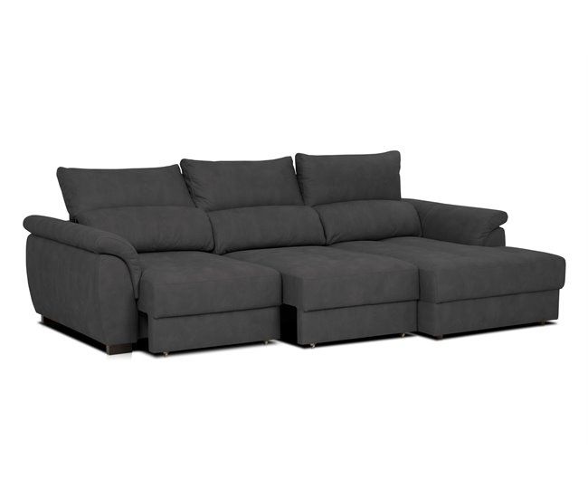 Sofá Preto 4 Lugares Chaise Longue BENSON