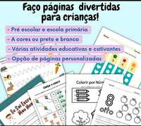 Fichas e páginas de atividades para criança escolar e pré-escolar