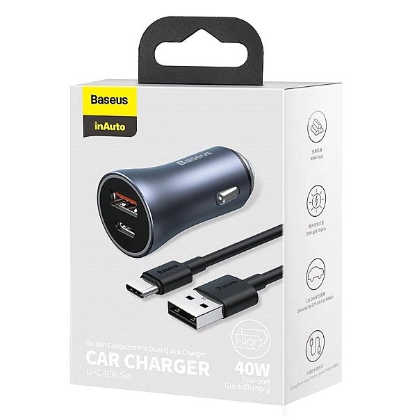 Szybka ładowarka samochodowa USB Typ C / USB 40 W Power Delivery 3.0 Q