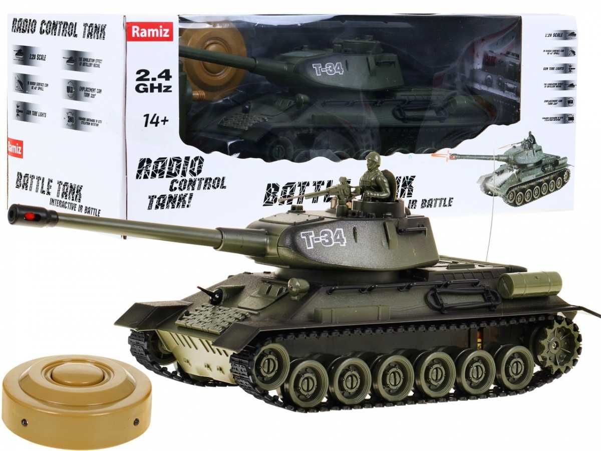 Zdalnie sterowany czołg T-34 dla dzieci 3+ Zielony model Strzelający