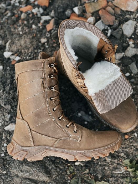 Берці зимові чоловічі шкіряні на хутрі EVO Spartan 36-46р Койот Чорні