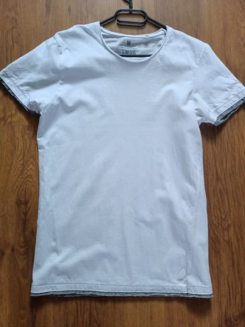 Biała bawełniana koszulka bluzka T-shirt Smog m/38 slim fit