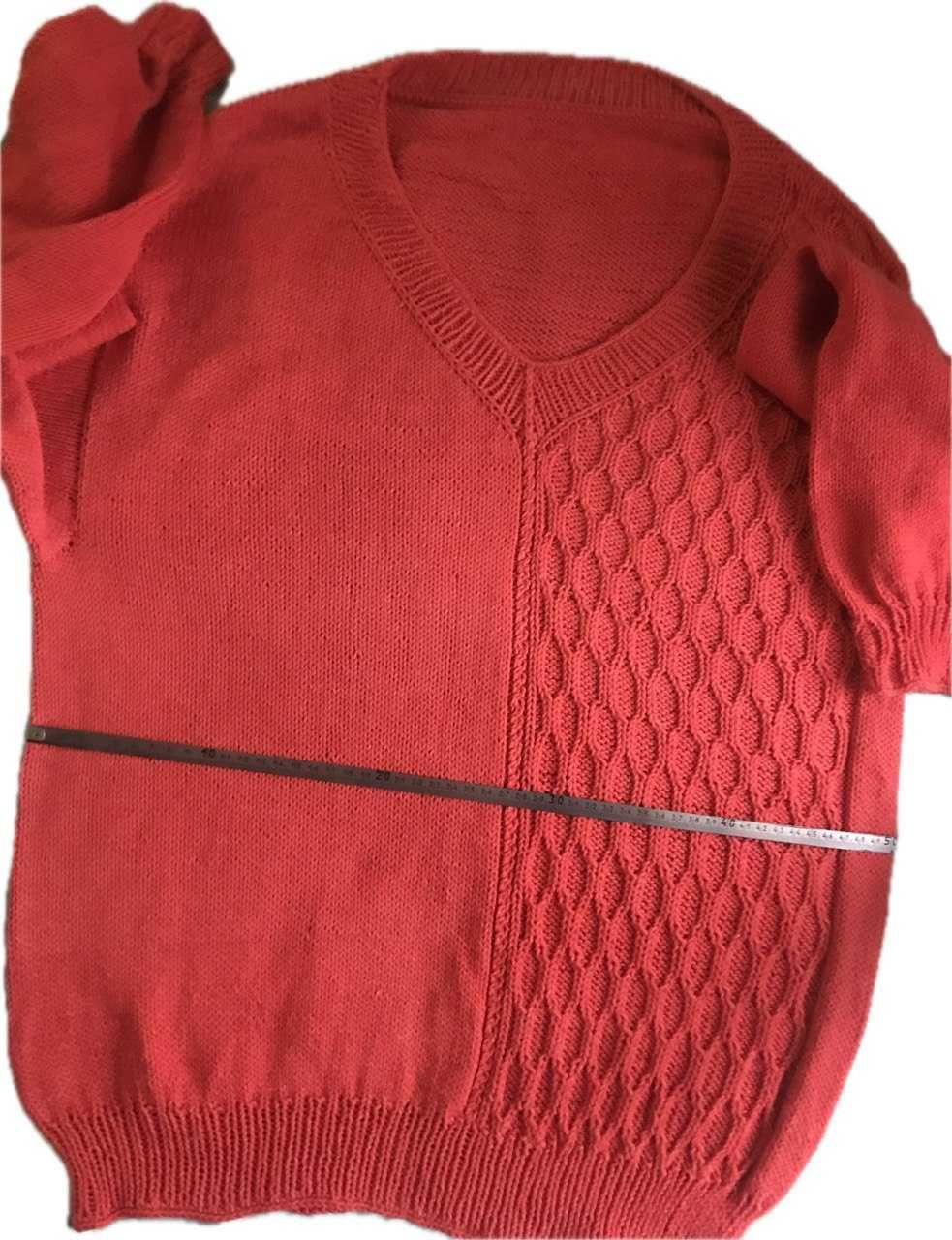 Светр ручної в'язки, червоний (свитер, джемпер)