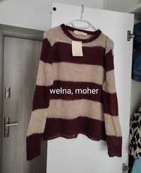 Sweter w paski Zara nowy z metką M wełna moher