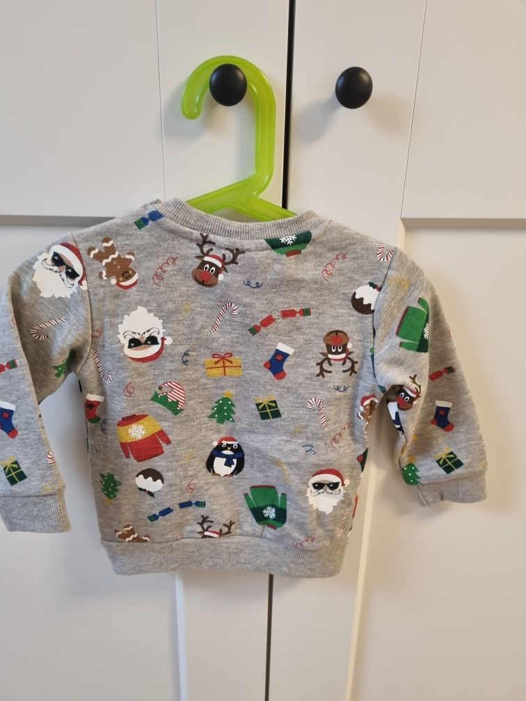 Bluza szara roz. 6-12 m. Świąteczny wzór, stan idealny