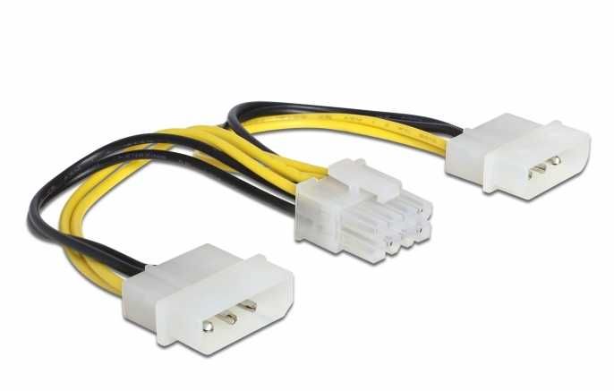 Cabo adaptador corrente 2 x 4 pin molex male para CPU 8 pin EPS