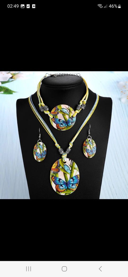 Nowy komplet damskiej biżuterii biżuteria zestaw srebrna z motylkami