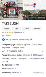 sprzedam prosperującą restaurację SUSHI w Białymstoku na Nowym Mieście