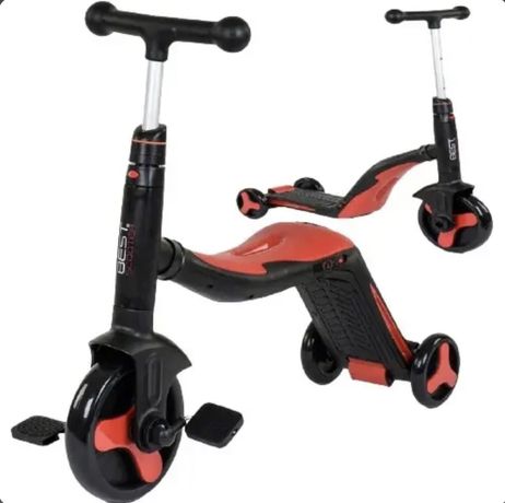Самокат-велобег scooter 3в1 с педалями красный без упаковки (Без Музык