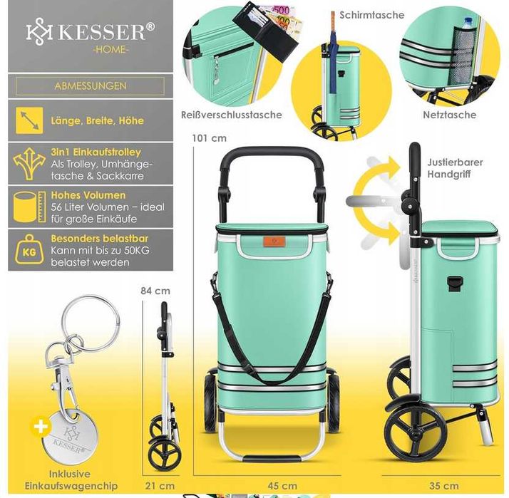 Składany wózek na zakupy o poj.56 litrów/ do 50 kg - 3w1