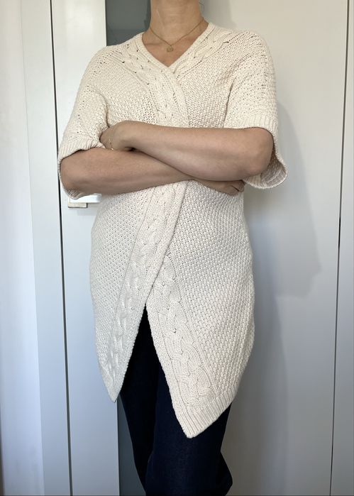 Massimo Dutti kamizelka narzutka kremowa z bawełny i kaszmiru