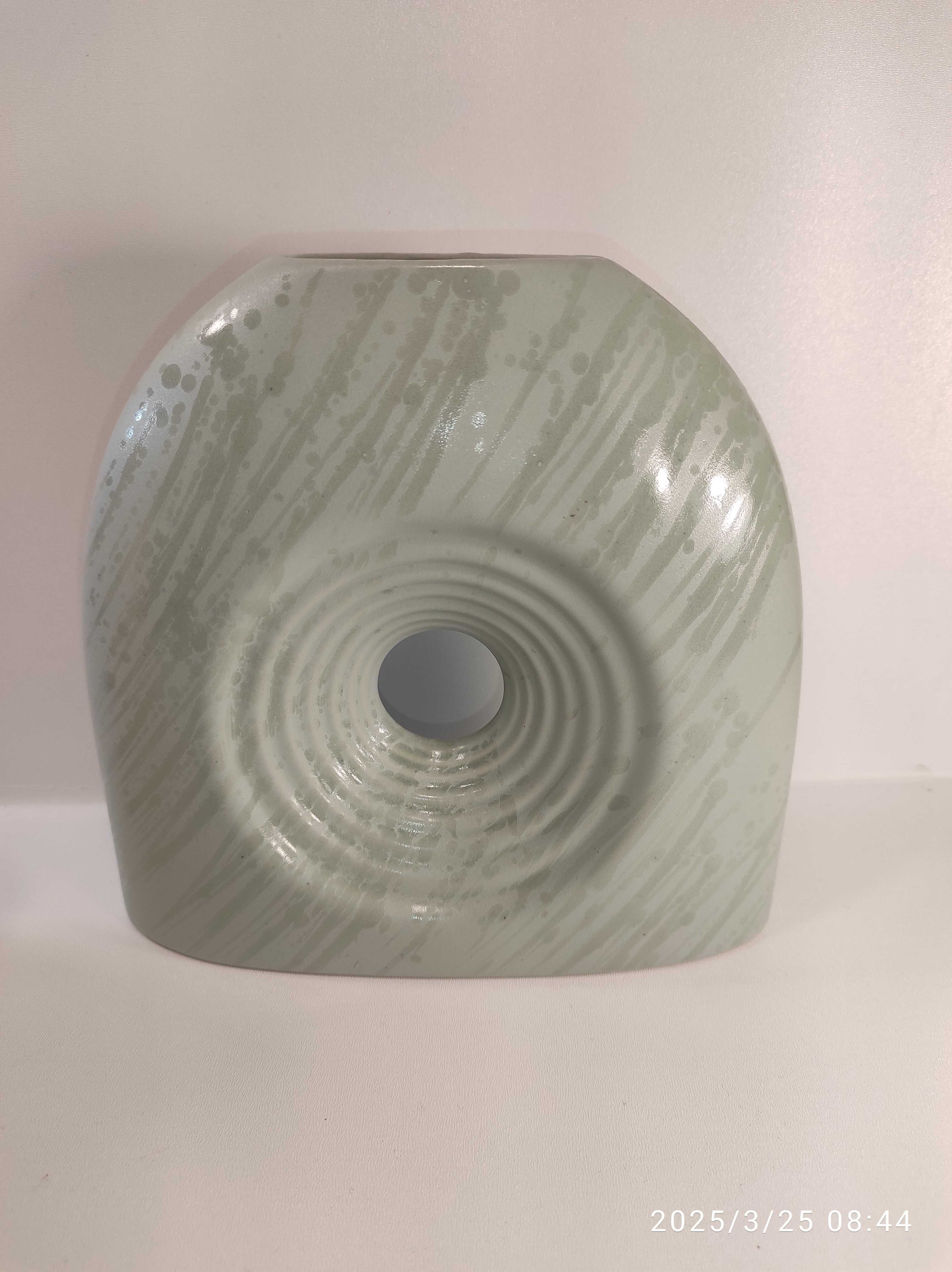 Wazon ceramiczny z dziurką ceramika wys 19cm beżowy i szary