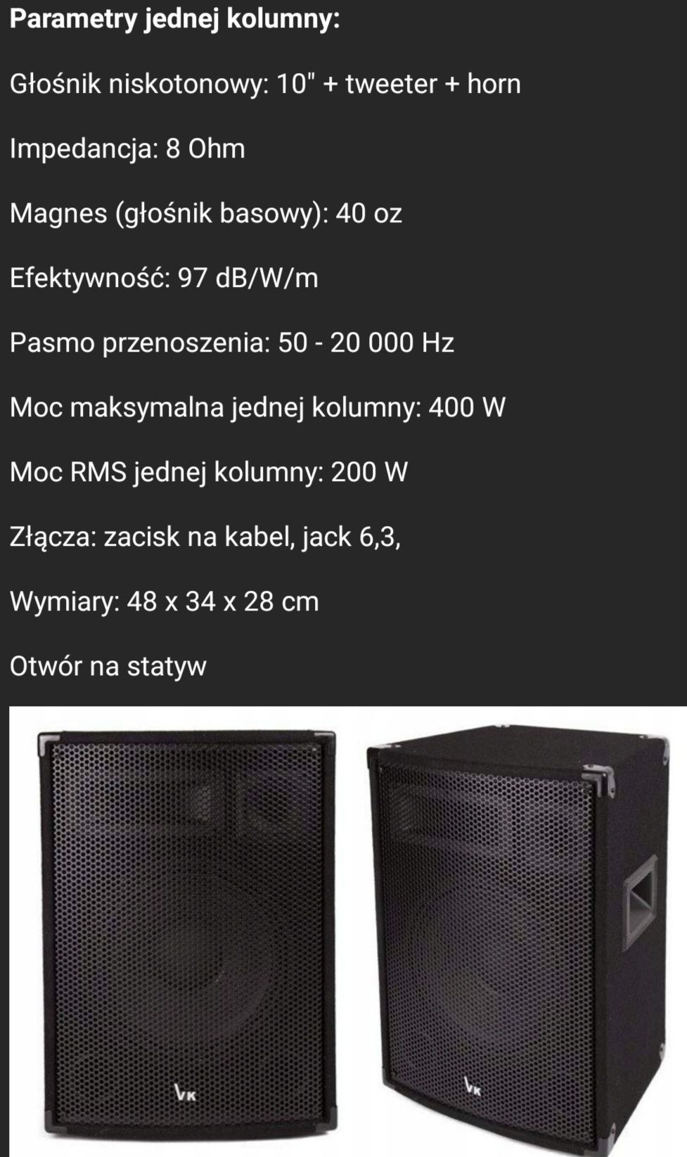 Kolumny estradowe pasywne Voice Kraft 10B-Disco 400W czarne