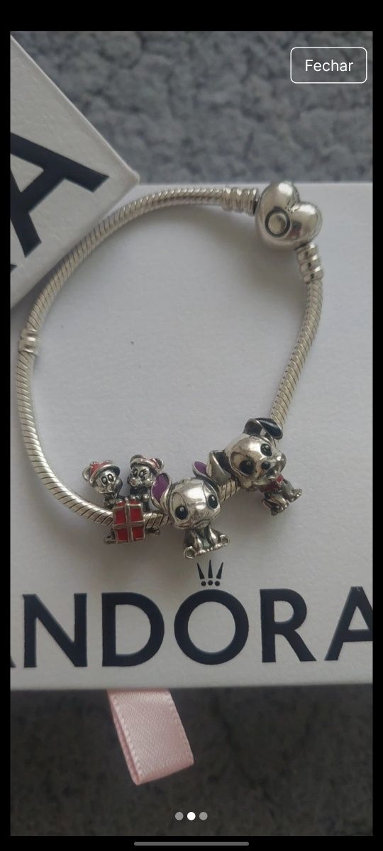 Pulseira pandora com 3 berloques