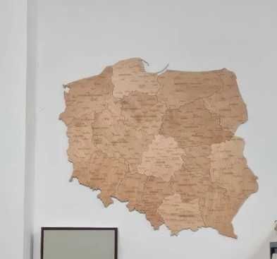 Drewniana nowa mapa Polski Winchester, województwa 160 cm, prezent