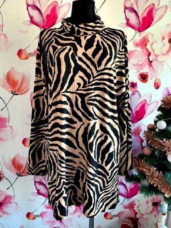 prettylittlething sukienka oversize modny wzór tygrys nowa roz.38
