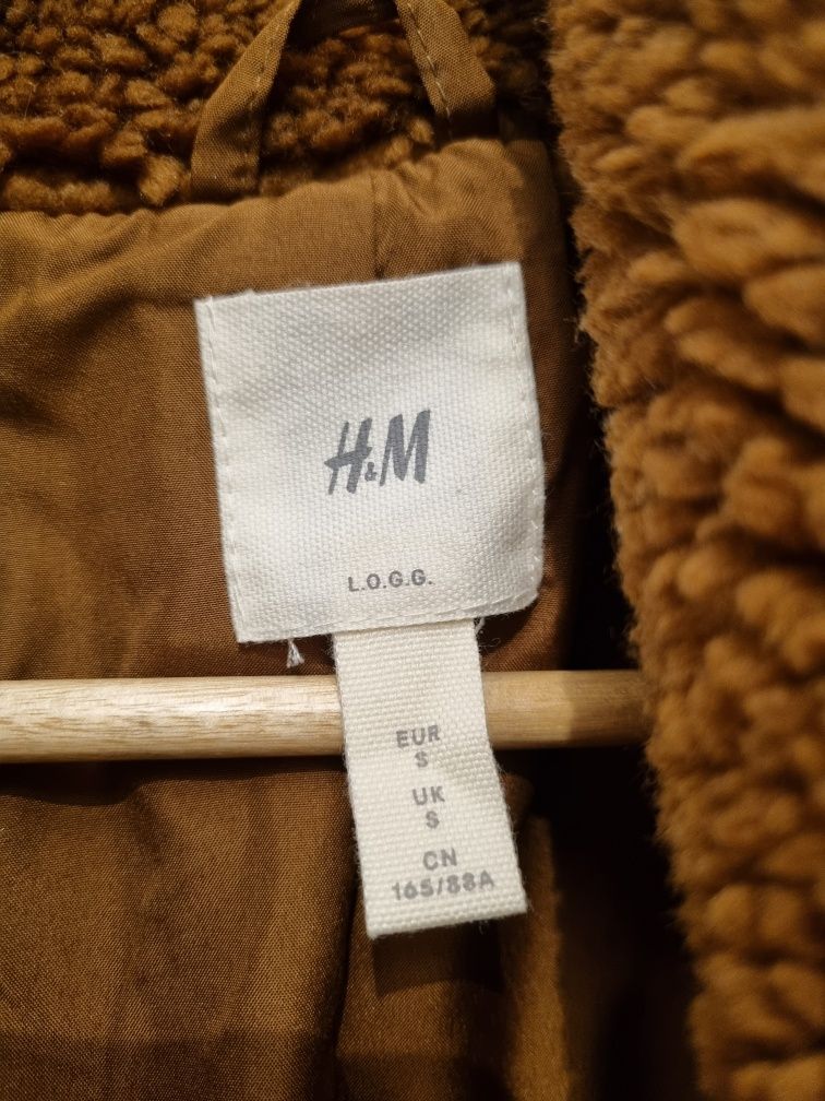 Długi płaszcz miś futerko futro H&M zapinany oversize