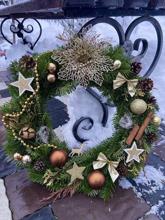 Різдвяний вінок, декор, ялинка, вінок з живої ялинки, підсвічник