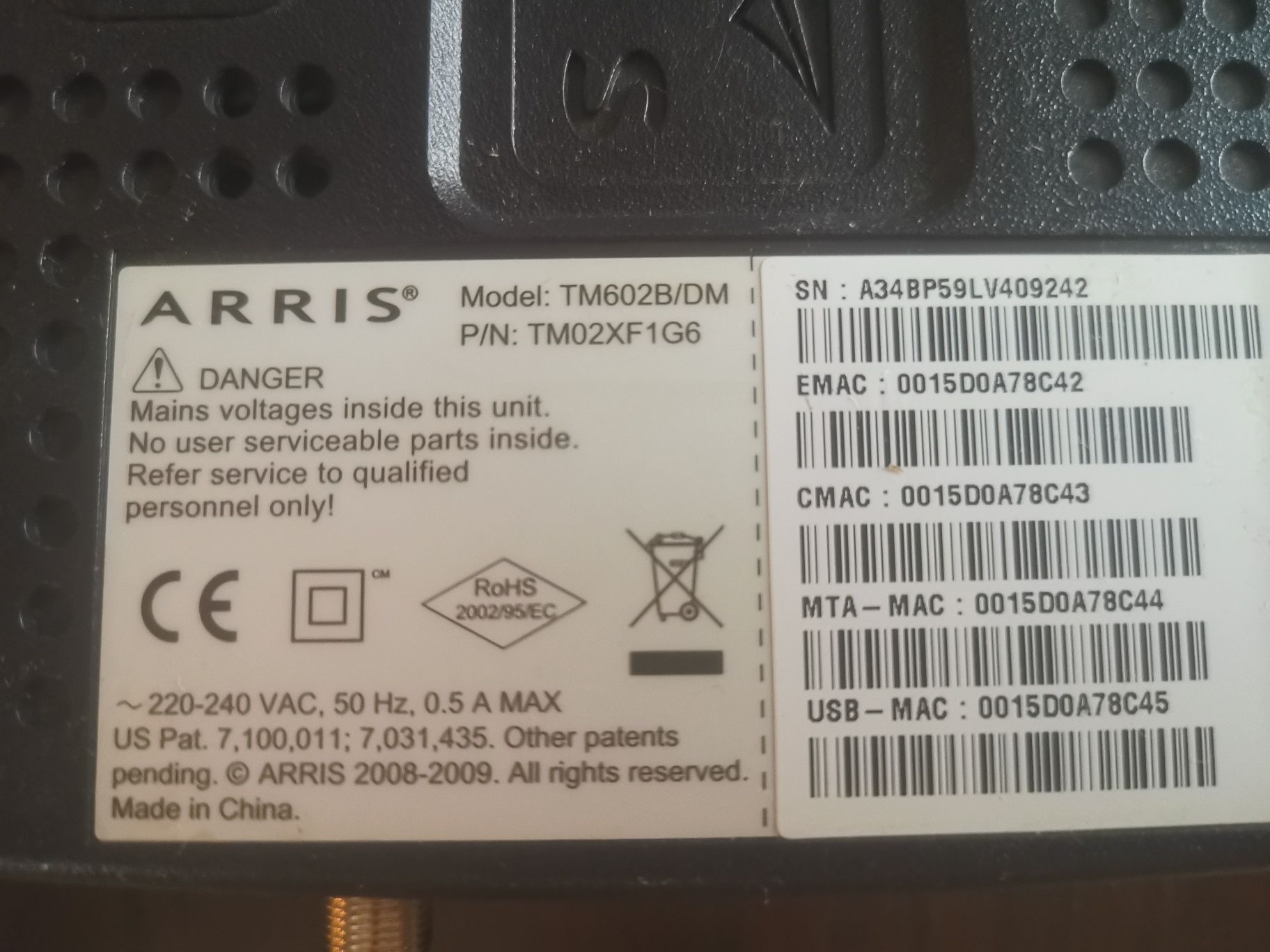 Modem arris TM602B/DM