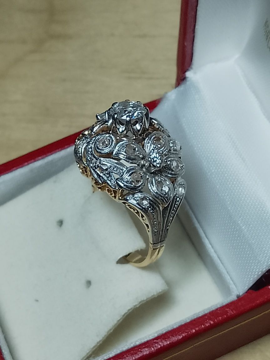Antyk złoty pierścionek z diamentami
