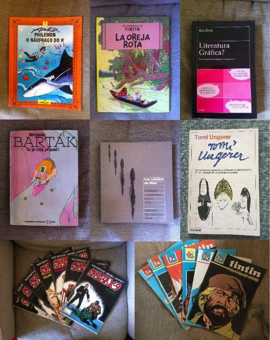 BD: revista Pilote e Tintin; livros Hergé, Fred, Edgar P. Jacobs etc