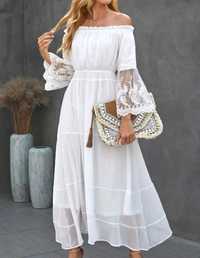 Biała długa suknia maxi boho XL 42