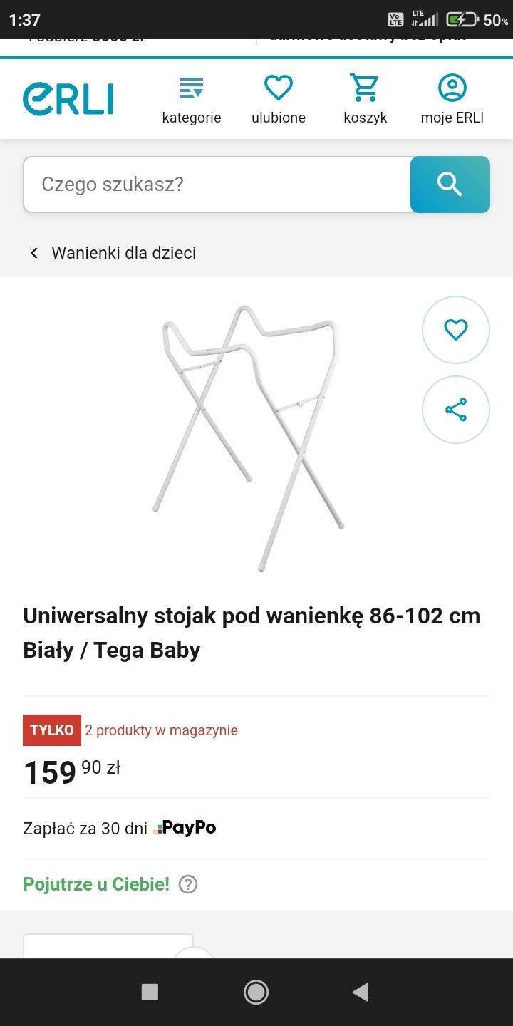 Profilowana wanienka ze stelażem Tega Baby