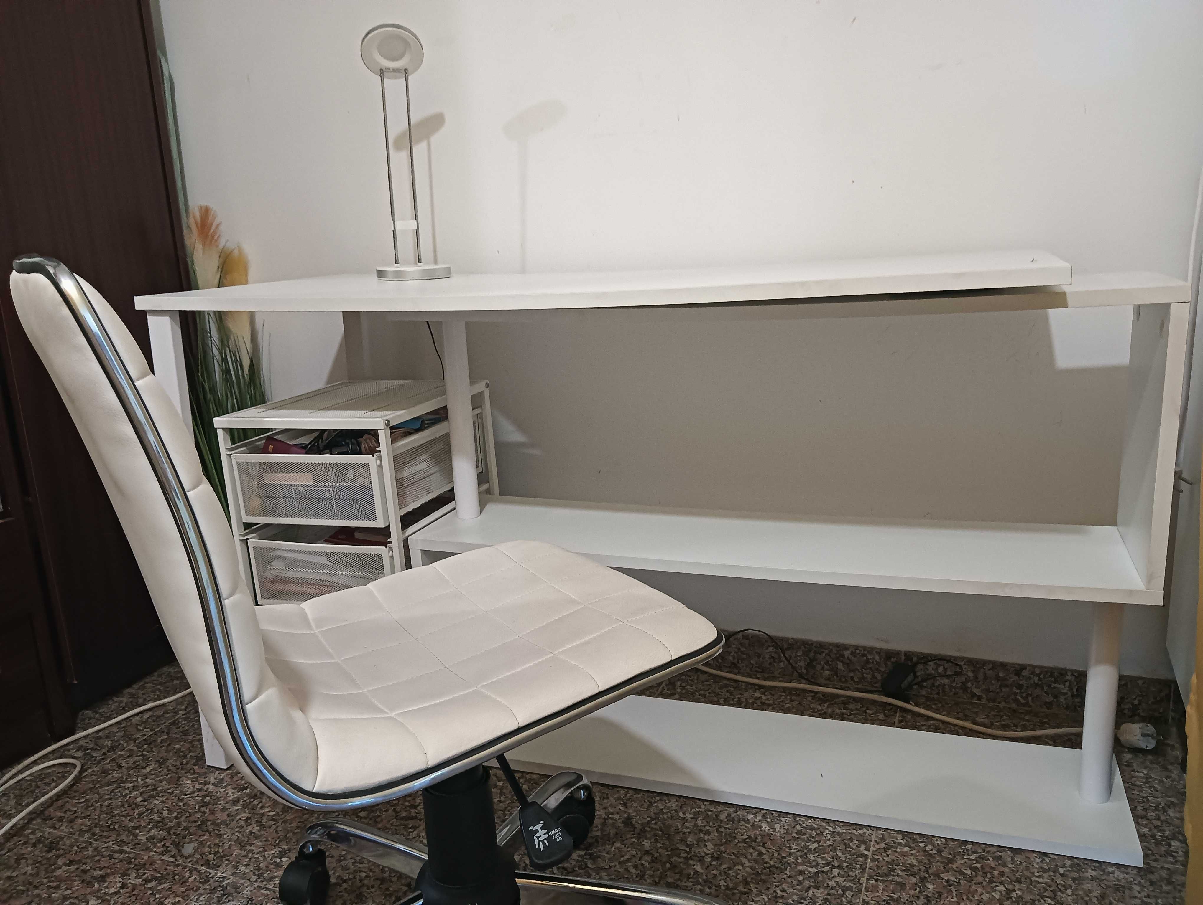Conjunto Escritório: Secretária 2 em 1 + Gavetas + Cadeira + Candeeiro