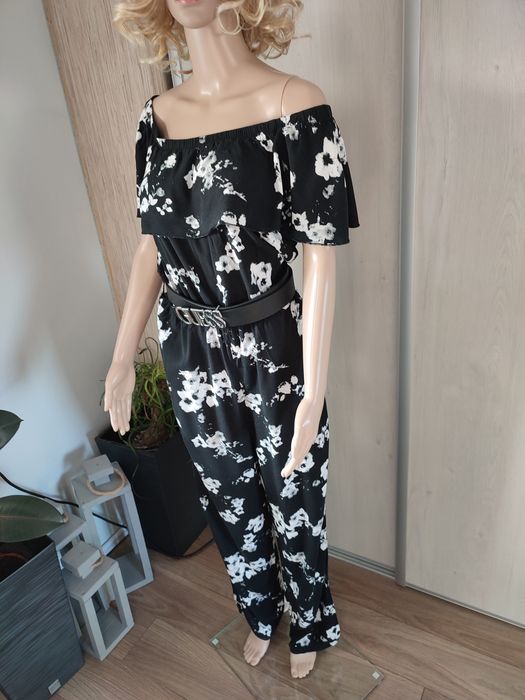 Damski kombinezon , roz L, czarny w białe kwiaty