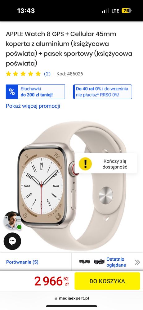 Apple watch seria 8+ cellular 45 cm
