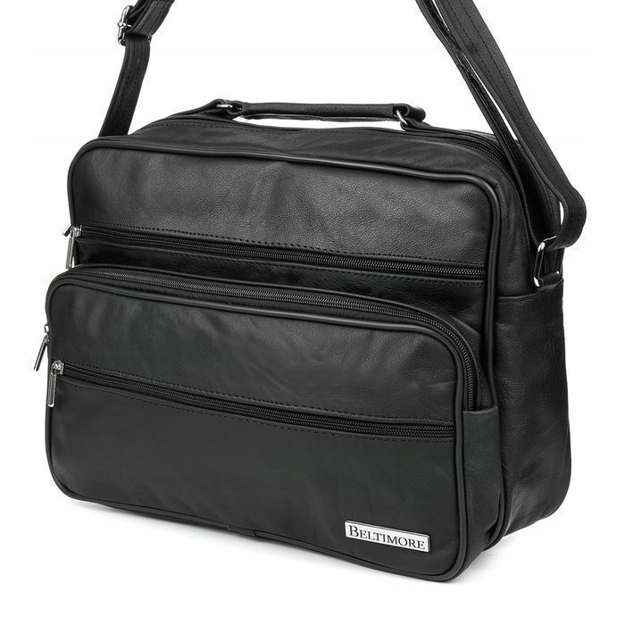 Beltimore duża A4 skórzana torba męska do pracy listonoszka czarna