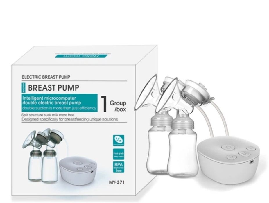 Молоковідсмоктувач електричний  MY-371, з двома пляшечками +масаж, USB