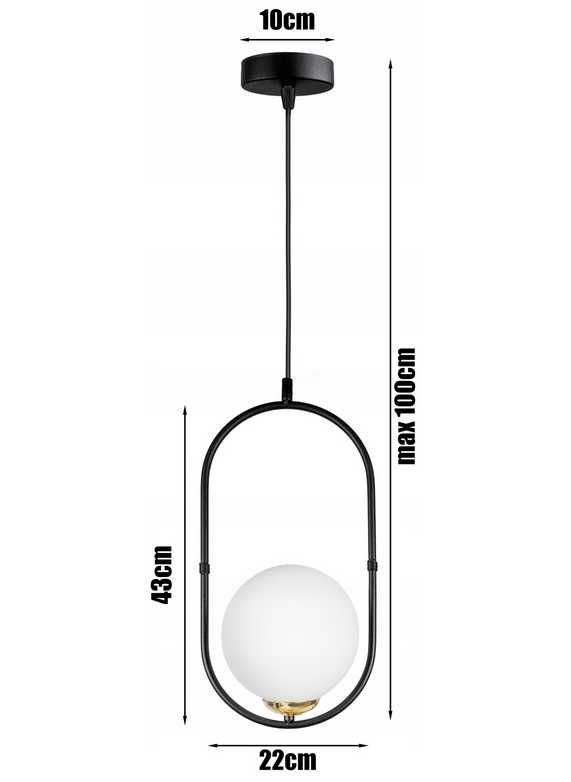 LAMPA sufitowa WISZĄCA szklana KULA Czarna ZŁOTA LOFT