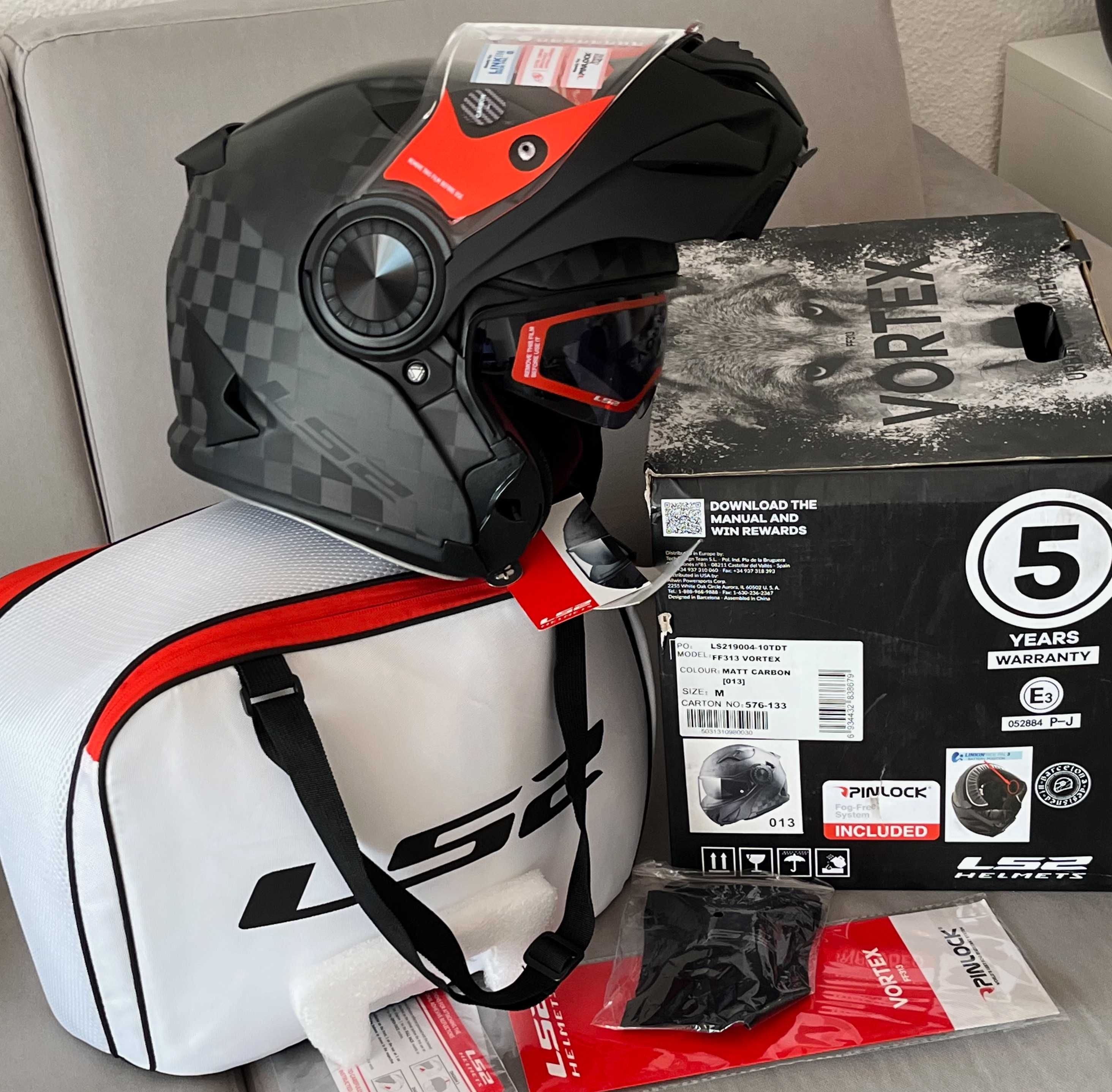 Capacete modular LS2 Vortex Matt Carbon (NOVO) 40% Desconto. Tam S