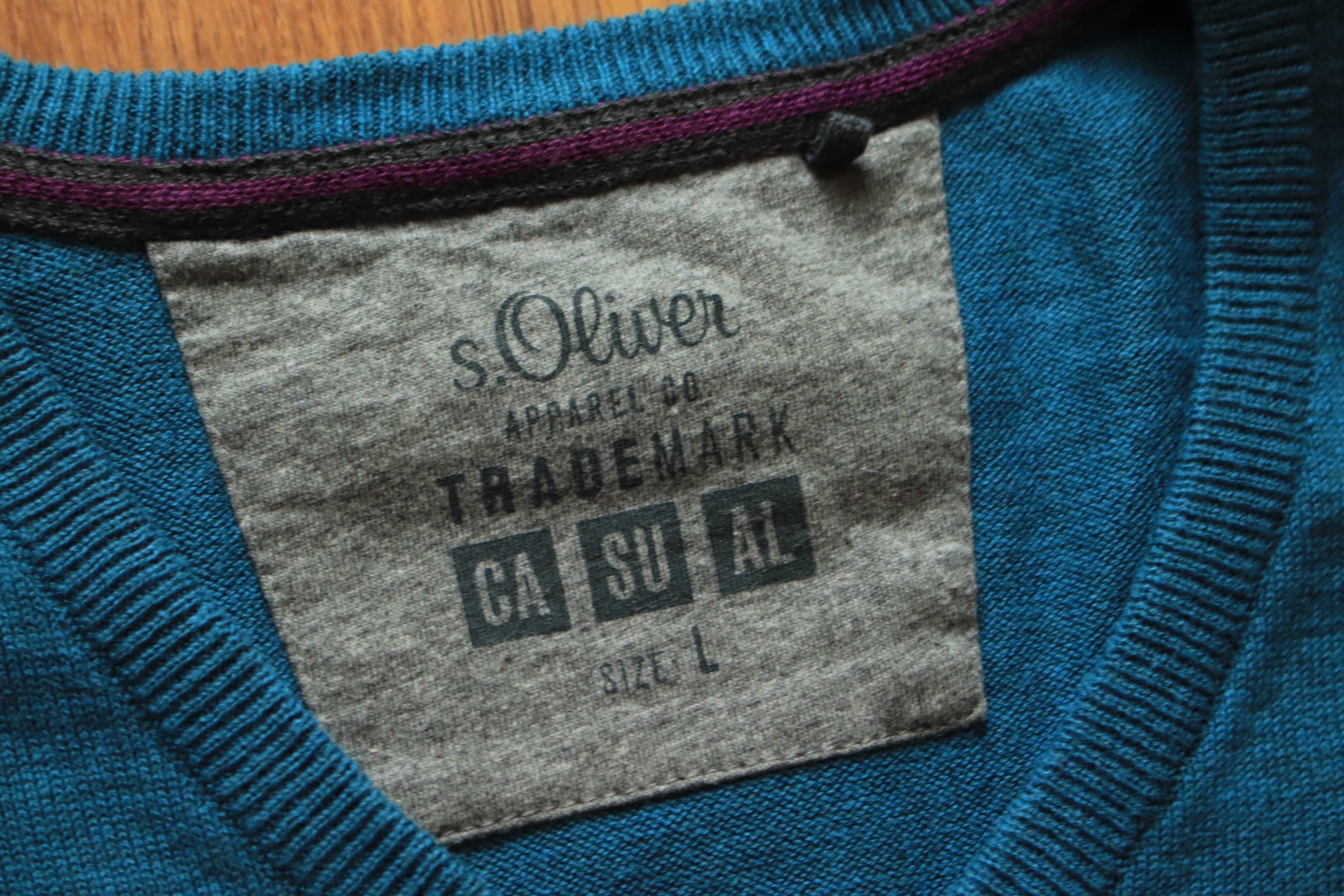 Sweter s.Oliver r. L męski nieb. dł rękaw bawełniany dekolt V