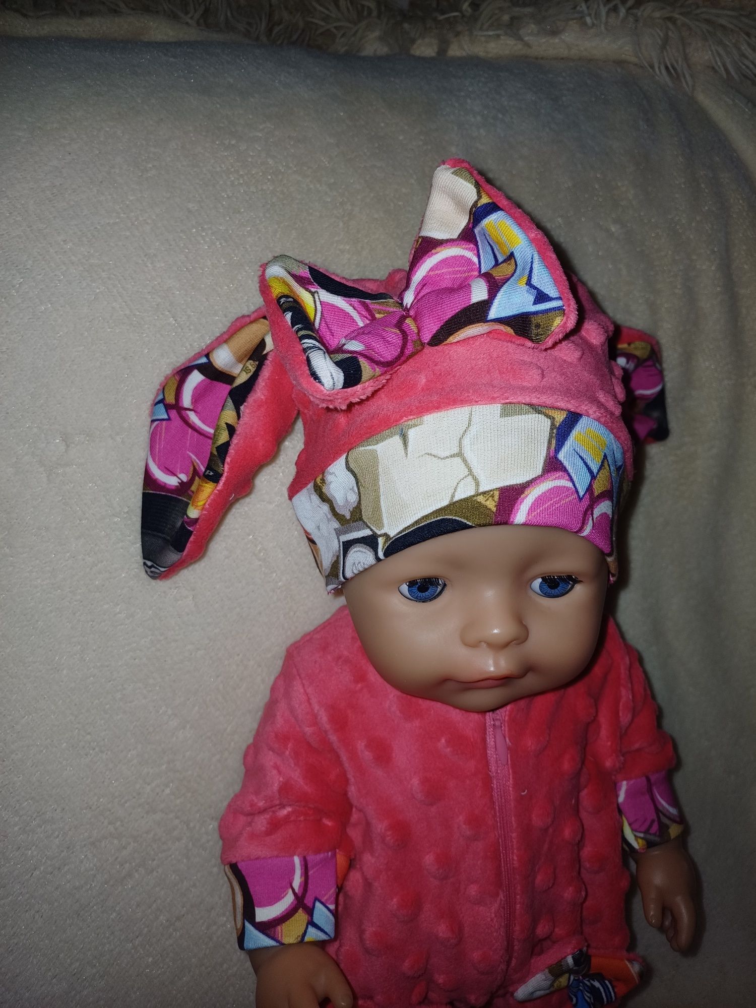 Kombinezon z czapeczką   dla lalki typu baby born lub bobas 40-43 cm