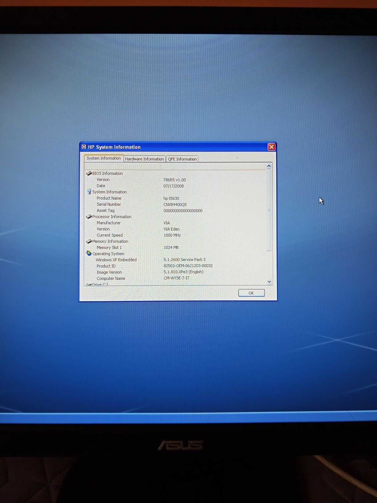 HP Thin Client model:HSTNC-004-TC