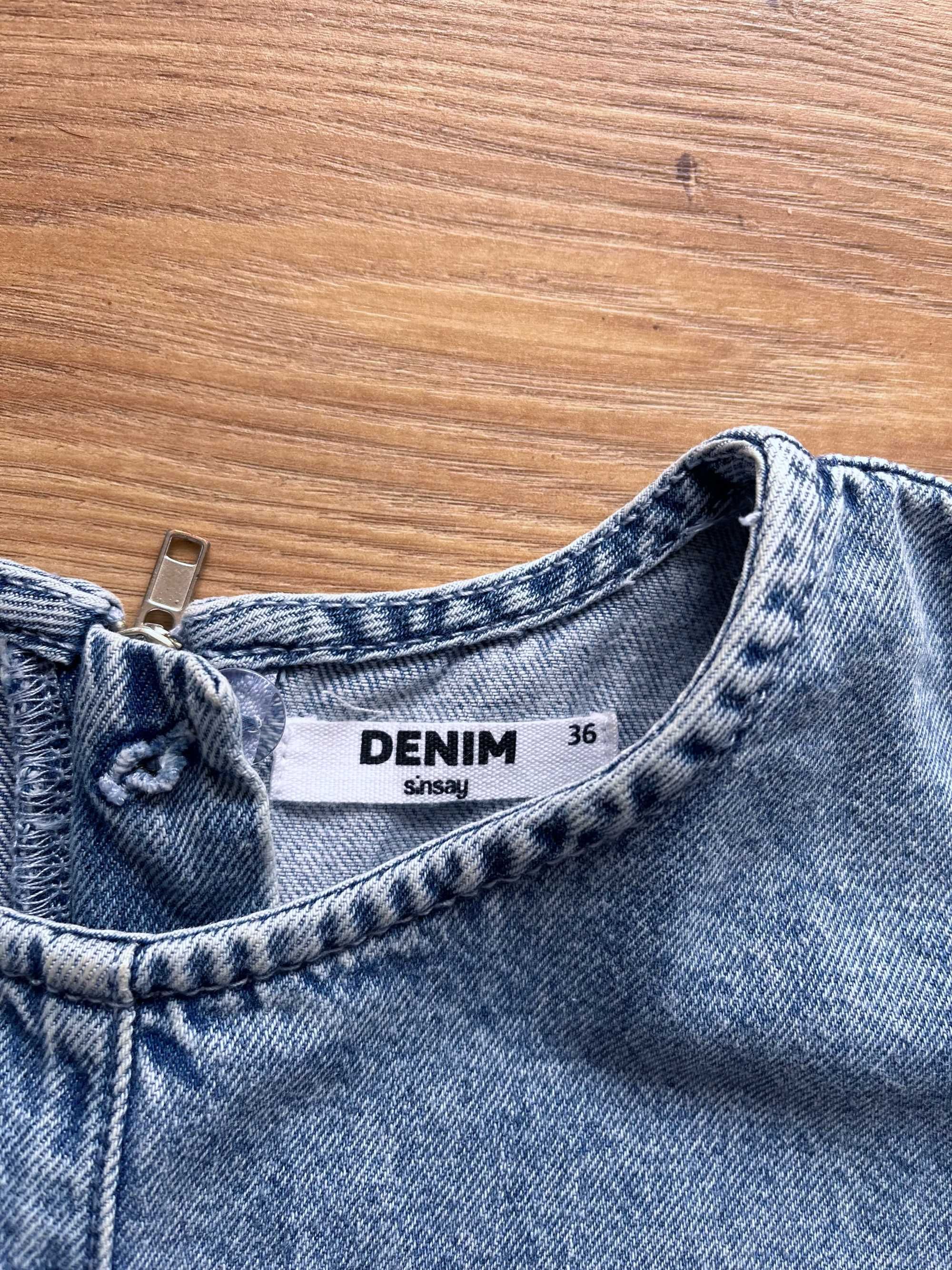Sukienka Sinsay 36 S jeans jeansowa niebieska bufki krótki rękaw