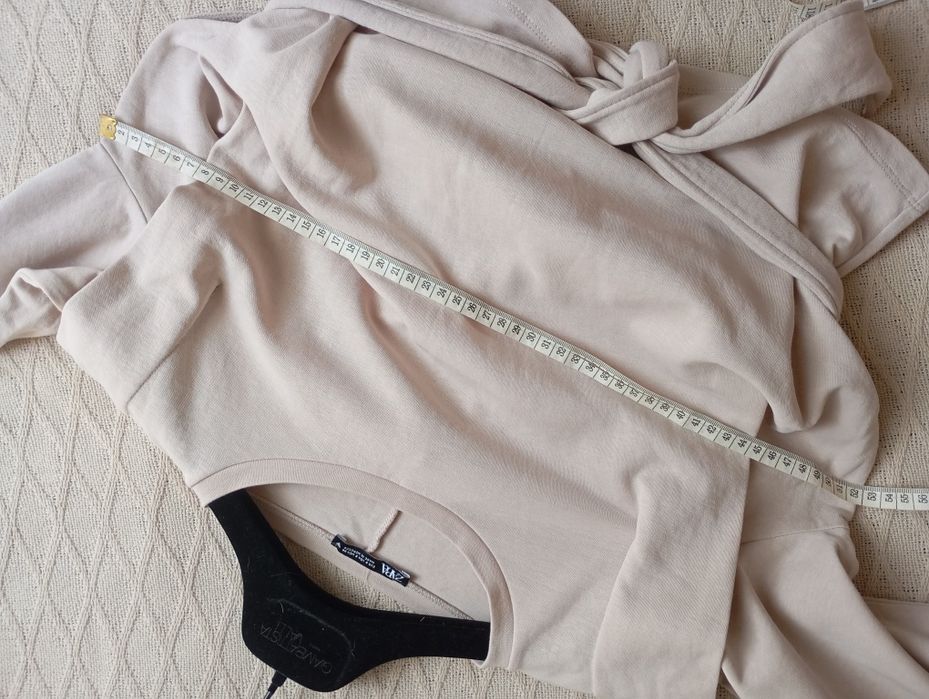 ZARA S beżowa ciekawa bawełniana bluza sweterek top z paskiem