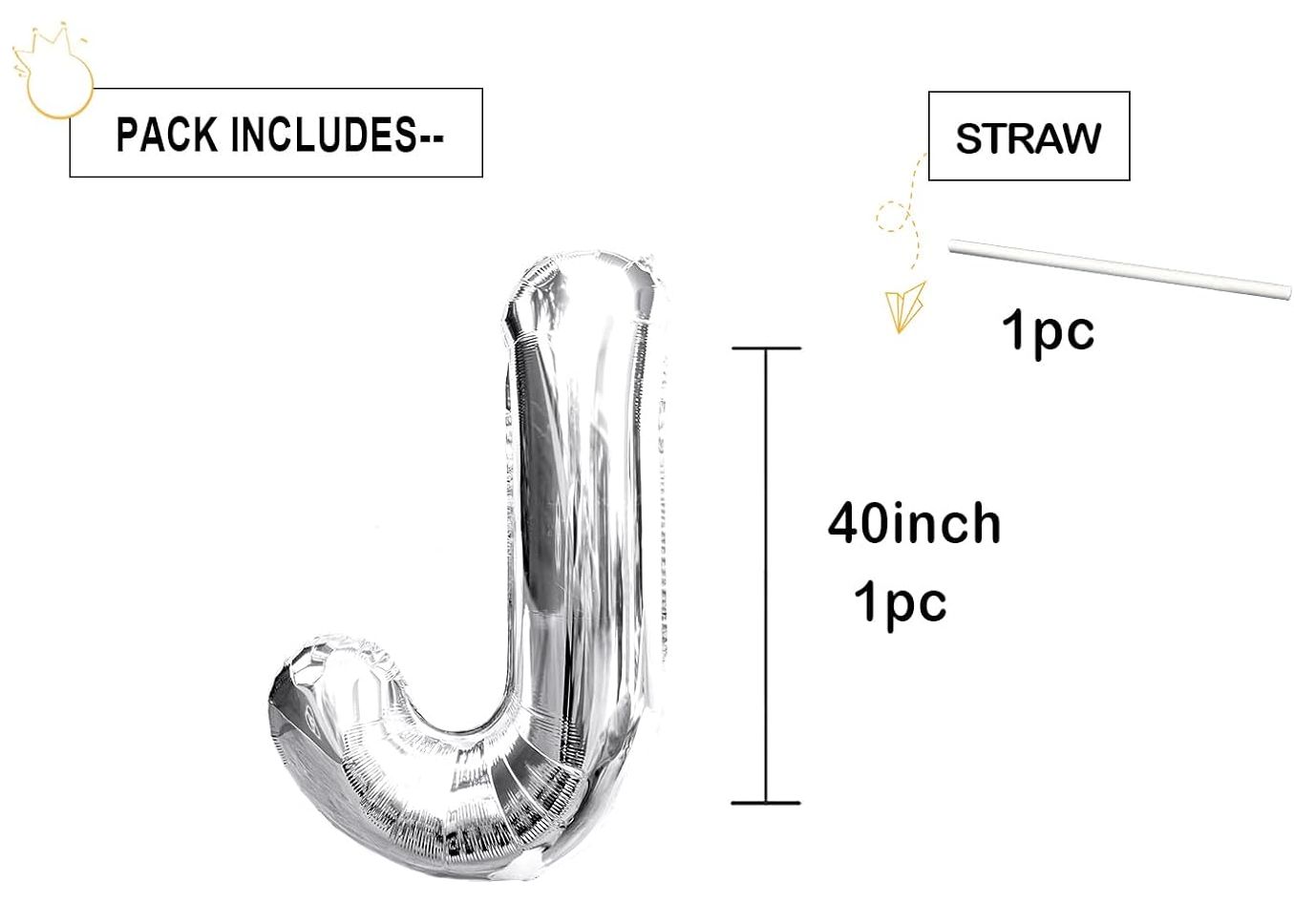Srebrny Balon Helowy w Kształcie Litery J 40 cm Dekoracja na Imprezy