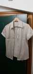 Camisa em cetim branca as riscas castanho