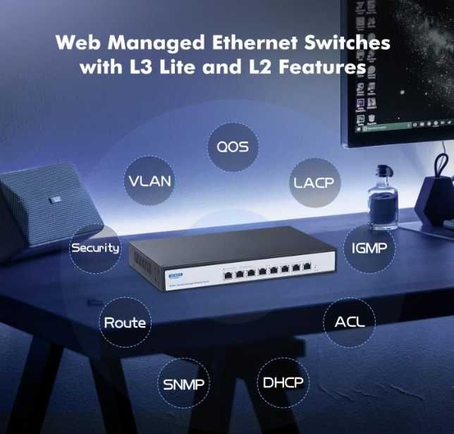 YuLinca 8-portowy zarządzany Switch Ethernet 10 Gb/s 10G/5G/2.5G/1000M